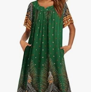 EKOUAER Mumu dress, house dress, Boho, lounging, vacationwear, size Medium. EUC